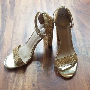 Gold sparkle heels